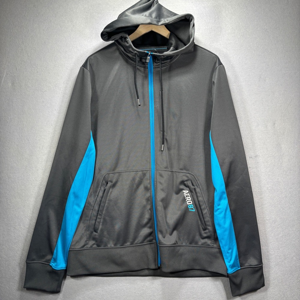 Aeropostale A87 Performance Full Zip‎ Hoodie Mens XL Logo Gray Blue NWT